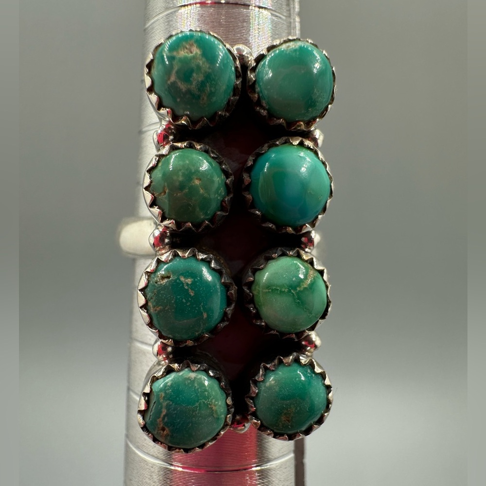 Kingman Turquoise Sterling Silver 925 Handmade Bar Ring Adjustable - Picture 4 of 10